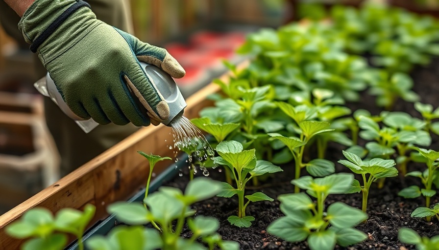 Gardener watering plants in a raised garden bed outdoors