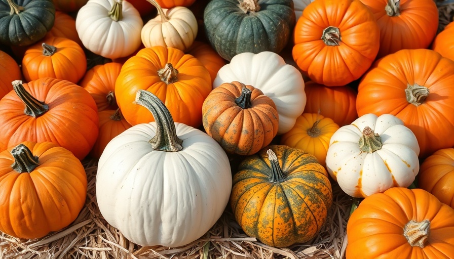 Assorted pumpkins on straw highlighting where to buy pumpkin seeds.