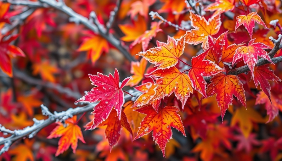 Garden with autumn leaves and frost branches, January gardening tips for Long Island.