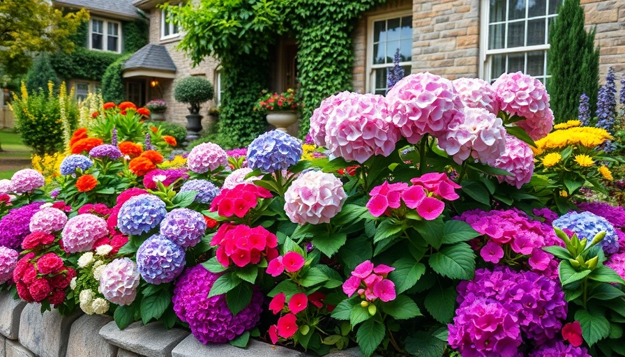 Flowerbed with hydrangeas at a Long Island home