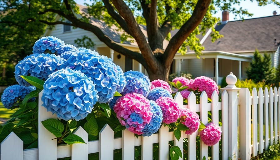 Picturesque hydrangeas bloom near a vintage house; learn when to prune hydrangeas.