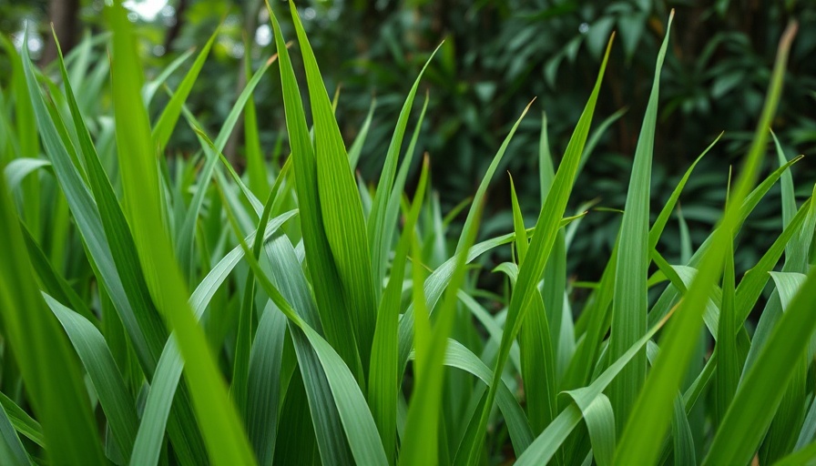 Japanese stilt grass close-up showing detailed leaves in lush greenery