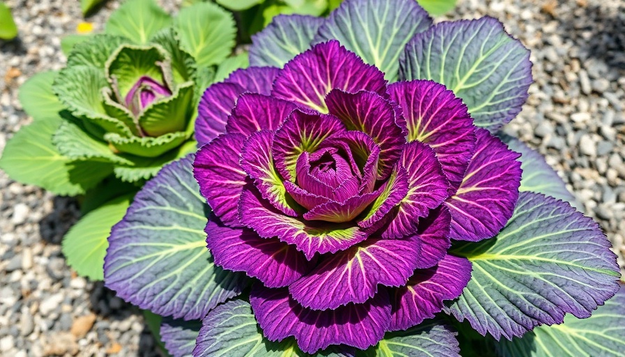 Ornamental kale with purple and green hues for fall annual availability.