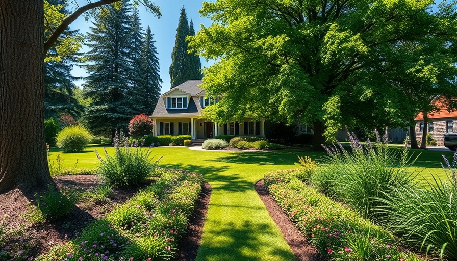 Lush perennial liners in a garden in front of a suburban house.