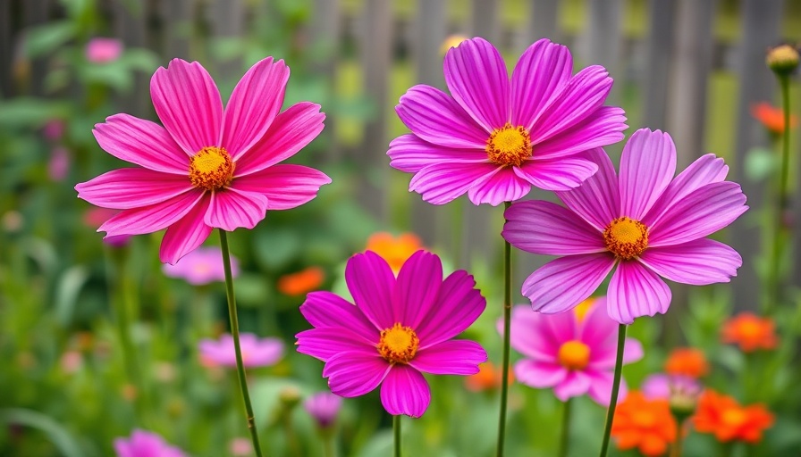 Vivid cosmos flowers blooming in garden