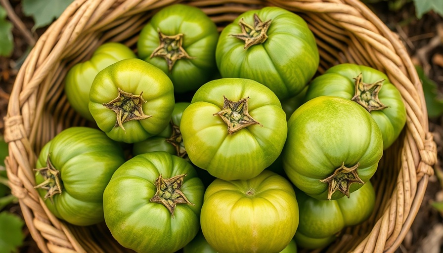 Fresh green tomatillos ready to pick in a basket.