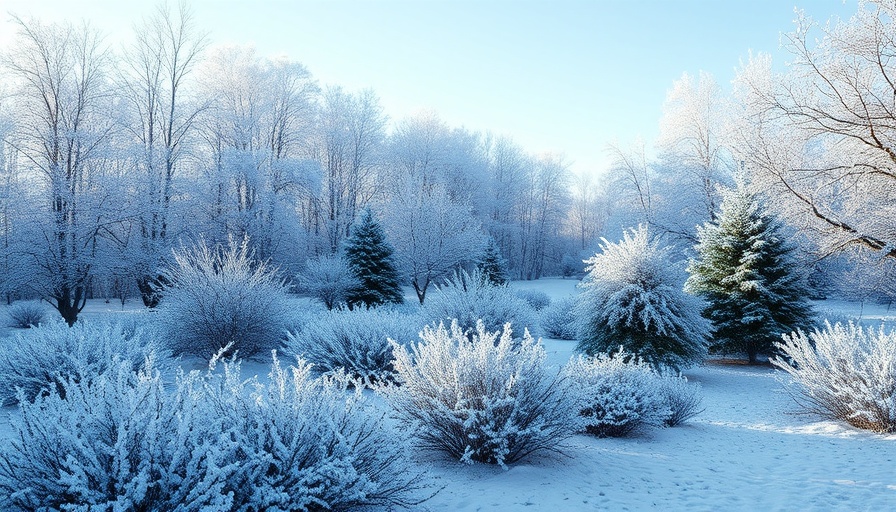 Serene winter garden landscape highlighting landscape plant care in freezing temperatures.