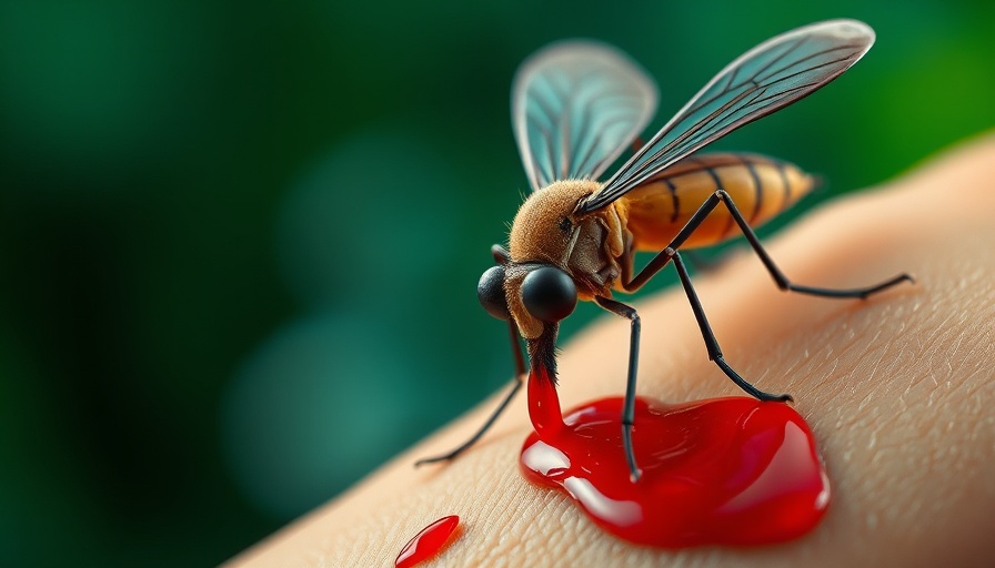 Cartoon mosquito sucking blood on skin, mosquito control methods.