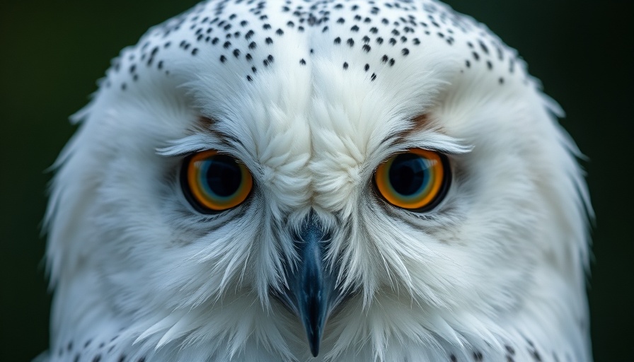 Close-up of a snowy owl showcasing its intense gaze.