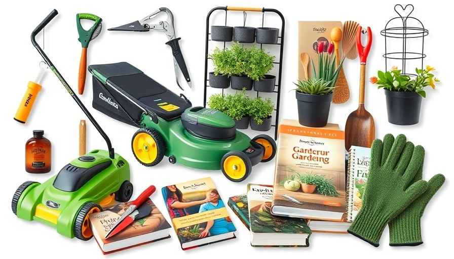 Gardening Gift Ideas for Dad - practical tools and books display.