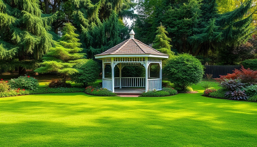 Lush lawn with gazebo showcasing benefits of a biodiverse lawn.