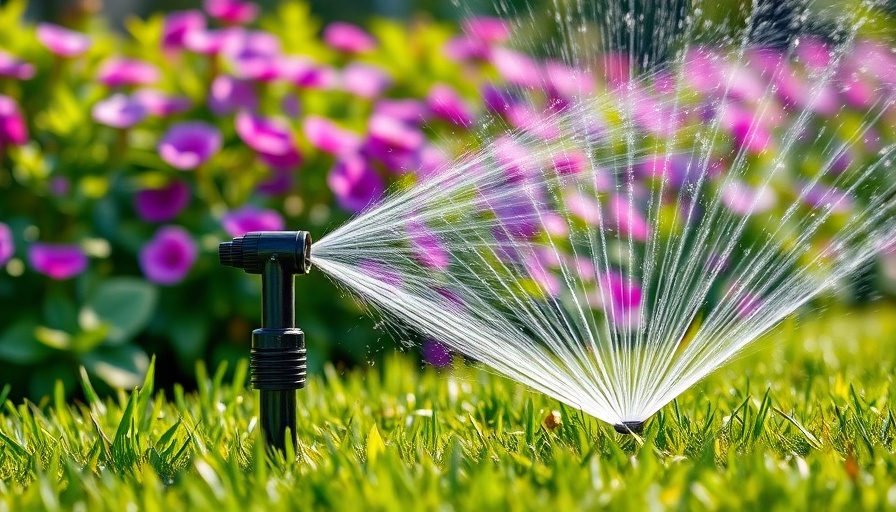 Smart garden irrigation system watering a vibrant lawn.