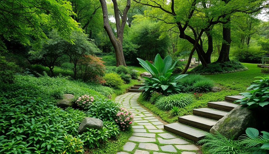 Beautiful Long Island landscape design with lush garden.