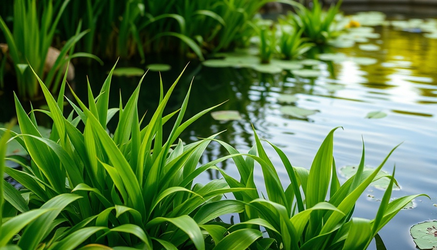 Lush green aquatic plants thriving at pond's edge, illustrating benefits of adding plants to your pond.