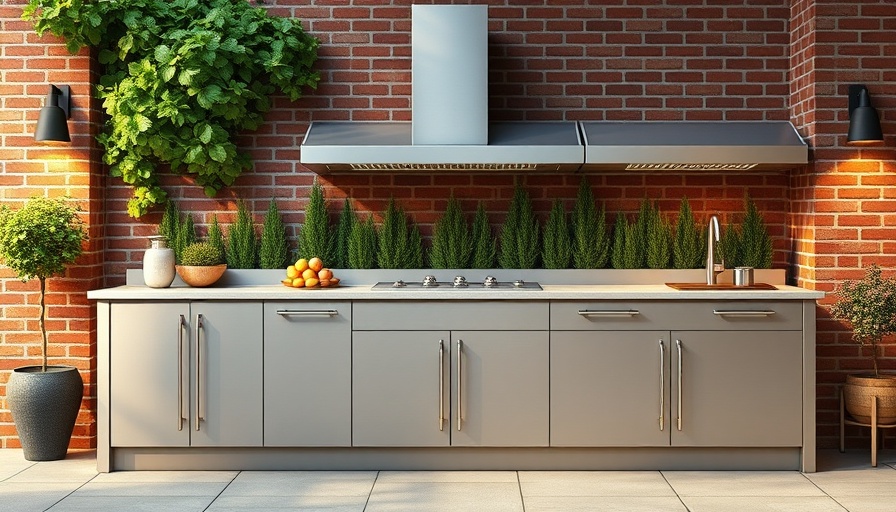 Sleek aluminum outdoor kitchen cabinets in a modern outdoor setting.