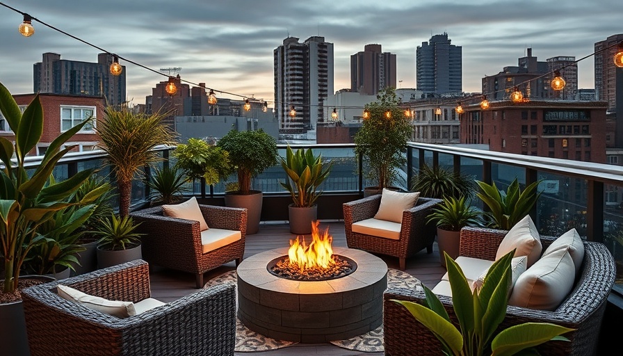 Luxurious roof planting ideas on a chic urban patio at twilight.