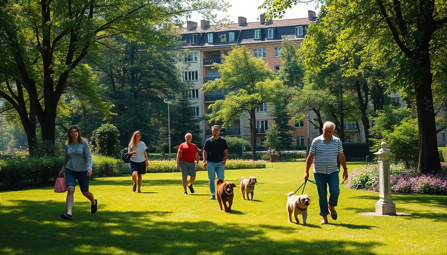 Lush Copenhagen park promoting flood control and social life with people enjoying outdoors.
