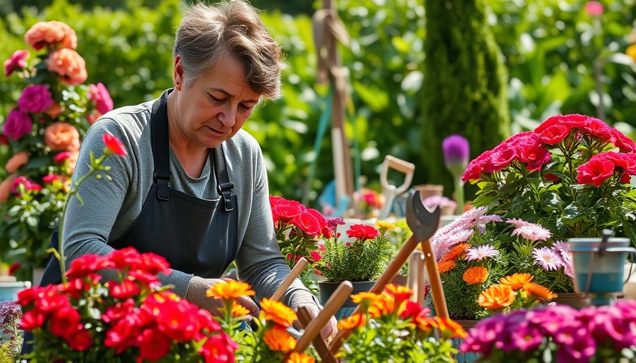 Gardener maintaining plants to survive summer heat.