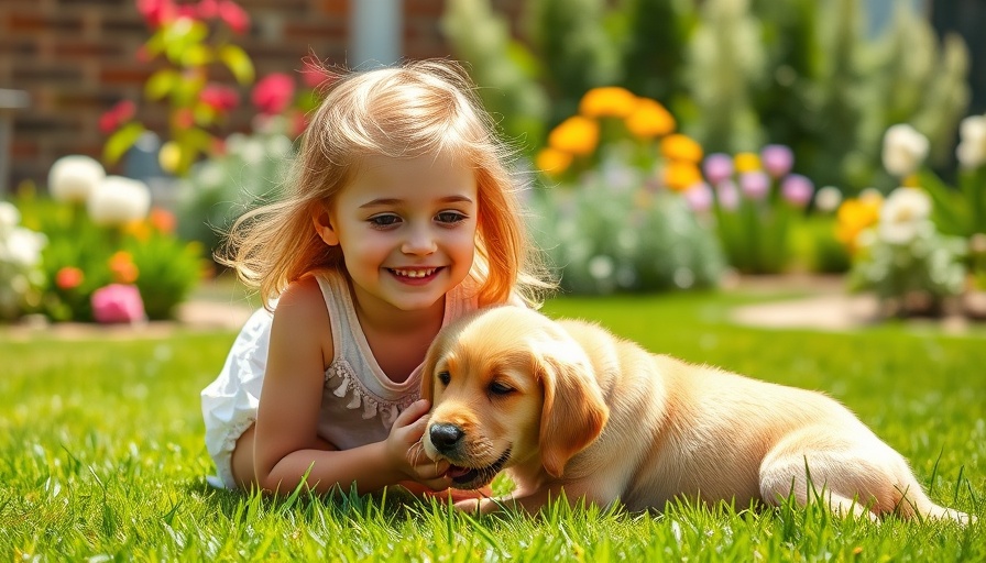 Young girl and puppy in a backyard garden; explore natural mosquito repellent tips.