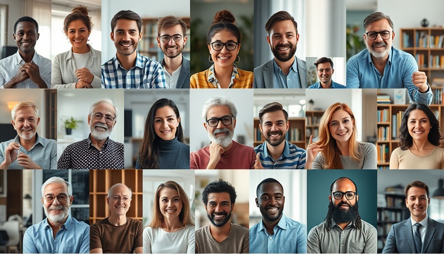 Virtual video call collage with diverse participants and expressions.