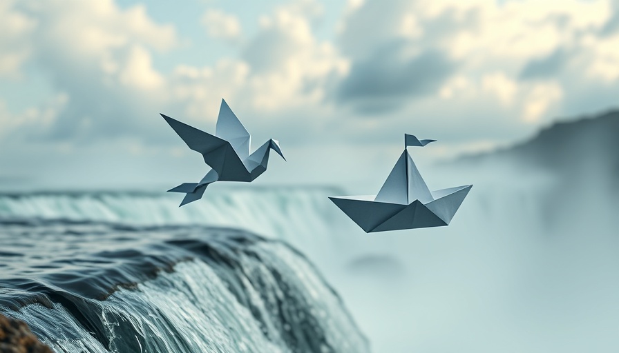 Adaptive Sales Strategy 2025: origami boat and bird over waterfall.