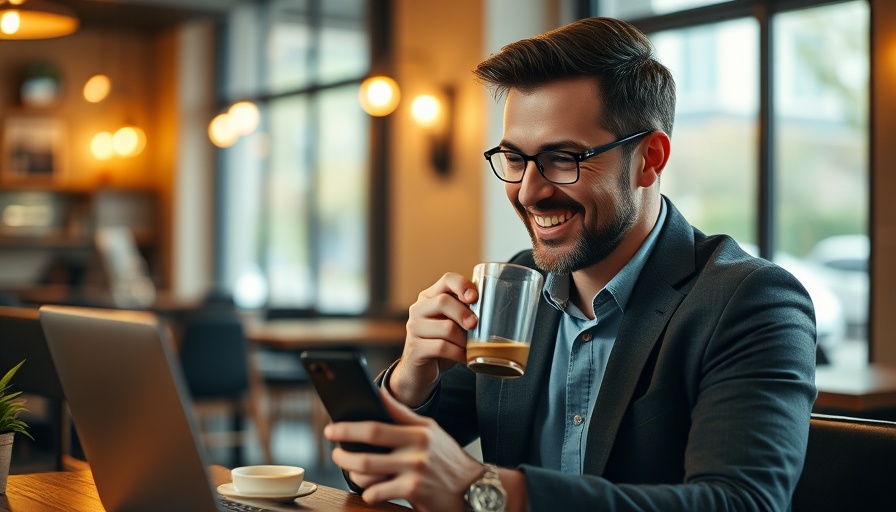 Man enjoying coffee while using phone, LinkedIn algorithm 2025 discussion.