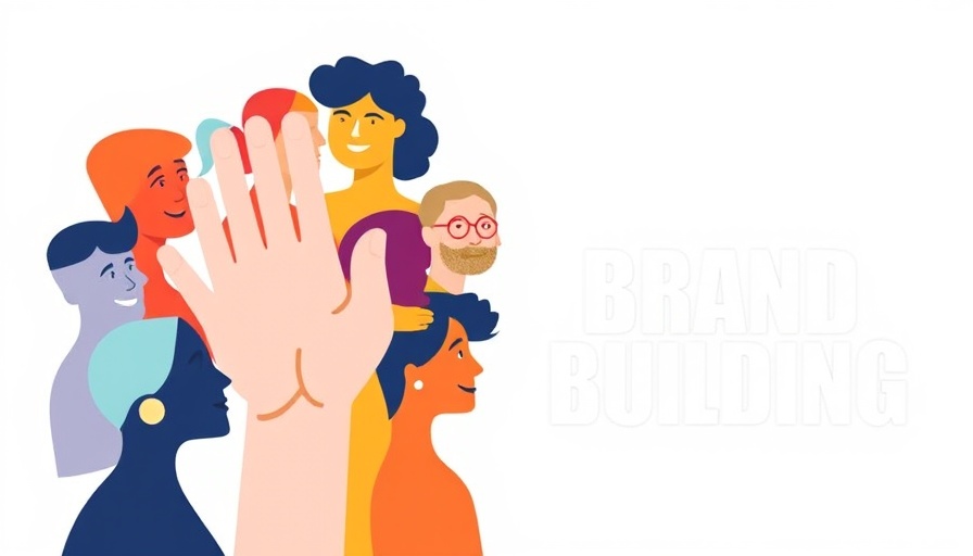 Illustration of building brand communities with diverse figures and helping hand.