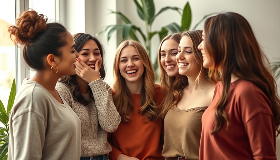 Four women together, one with face covered, sharing a joyful moment.