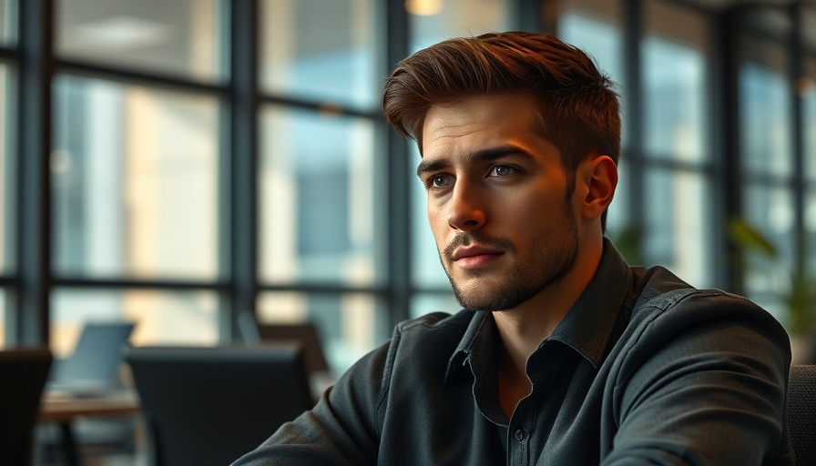 Thoughtful man in modern office setting.