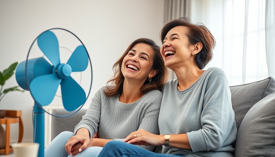 Joyful mother and daughter enjoying a fan in a cozy living room.