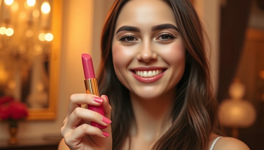 E.l.f. Cosmetics Telenovela Marketing: Woman holding lipstick, warm glow.