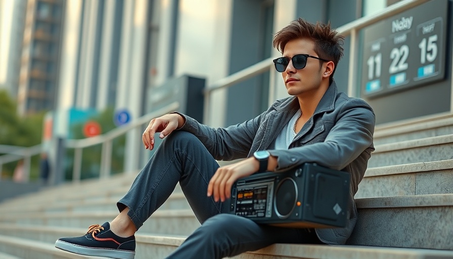 Young man on steps with boombox, best time to post on social media 2025.