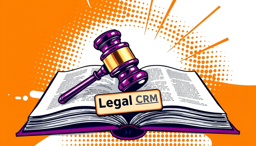 Graphic of gavel on legal books with 'Legal CRM' name tag, related to best CRMs for legal businesses 2025