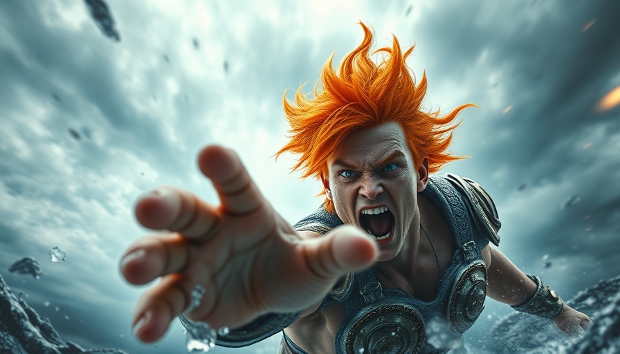 Cinematic video creation with a dynamic CGI character reaching forward.