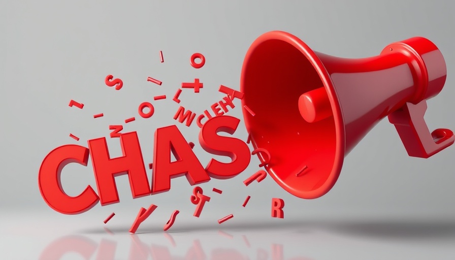 Chaotic letters scattering from red megaphone; messaging not converting concept.