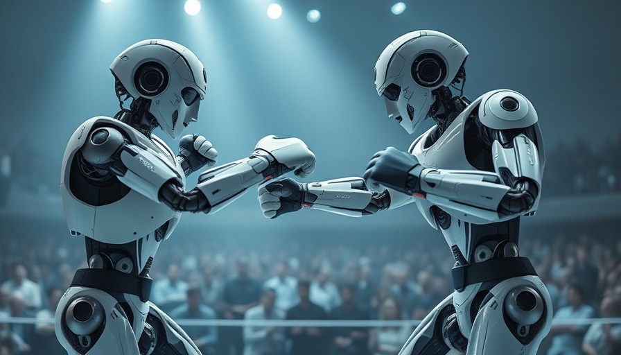 Humanoid robots boxing in World Humanoid Robot Games arena.