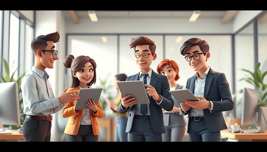 Diverse animated team collaborating on employee advocacy strategy.