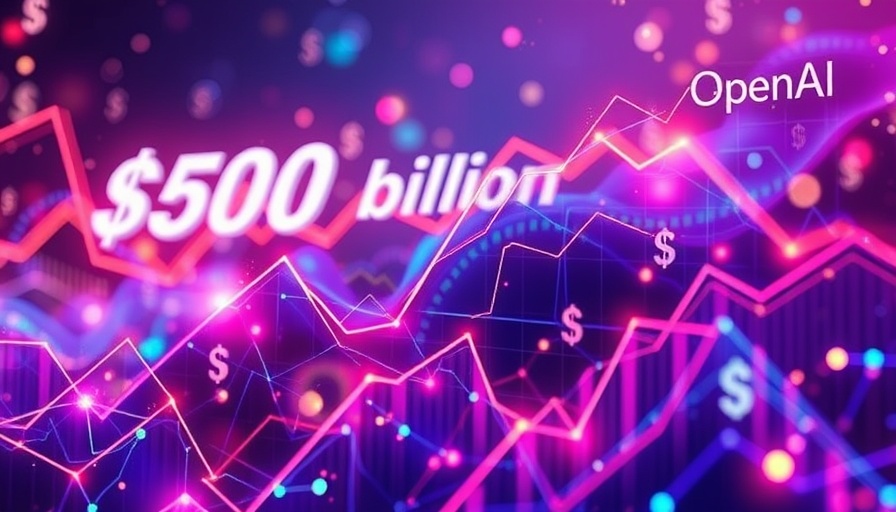 Abstract illustration of OpenAI $500 billion valuation with digital graphs.