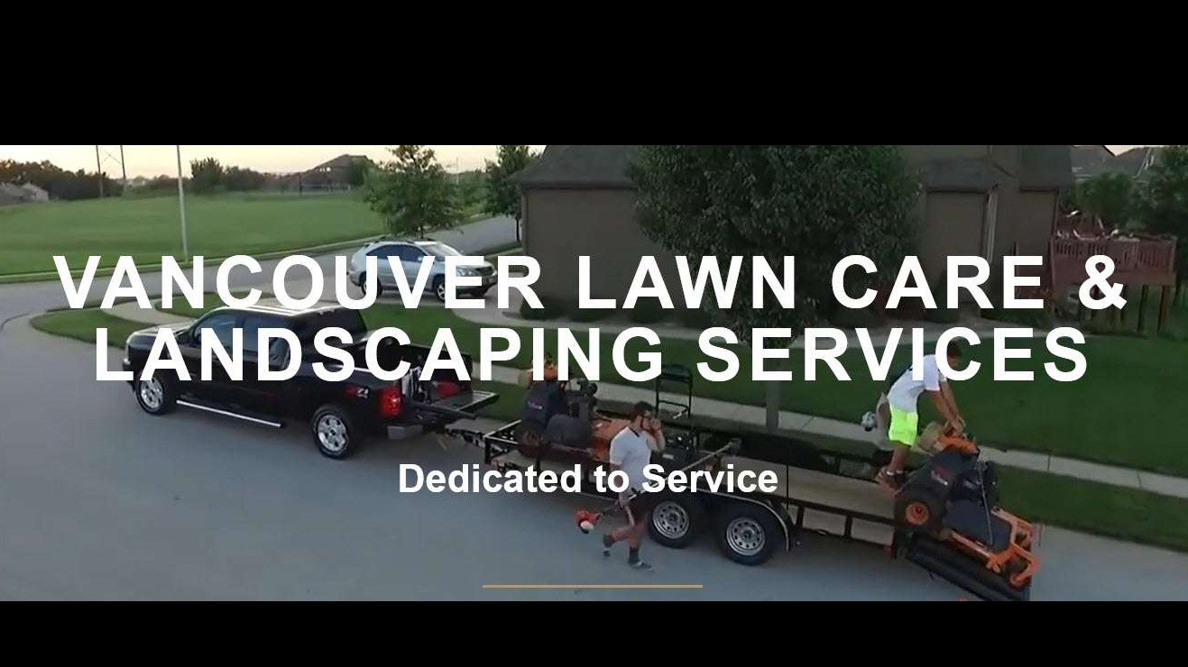 Modern commercial landscape services ad with green branding and free estimates.