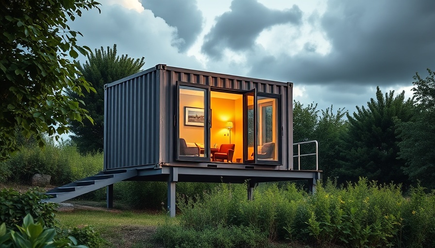 Modern tiny home on Amazon site elevated, with open windows, against greenery.