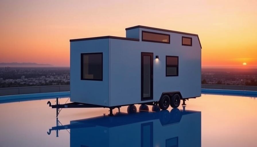 Modern 40-foot tiny house with sleek design and sunset view.