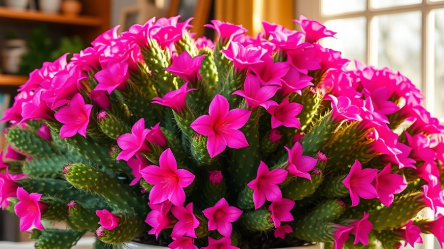 Vibrant Christmas cactus with pink flowers, thriving indoors.