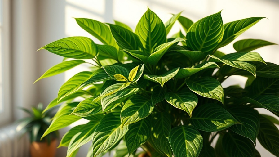 Indoor plant with variegated leaves avoiding direct sunlight