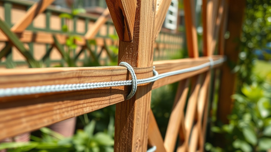 Creative uses for zip ties: fastening wooden structures in a garden.