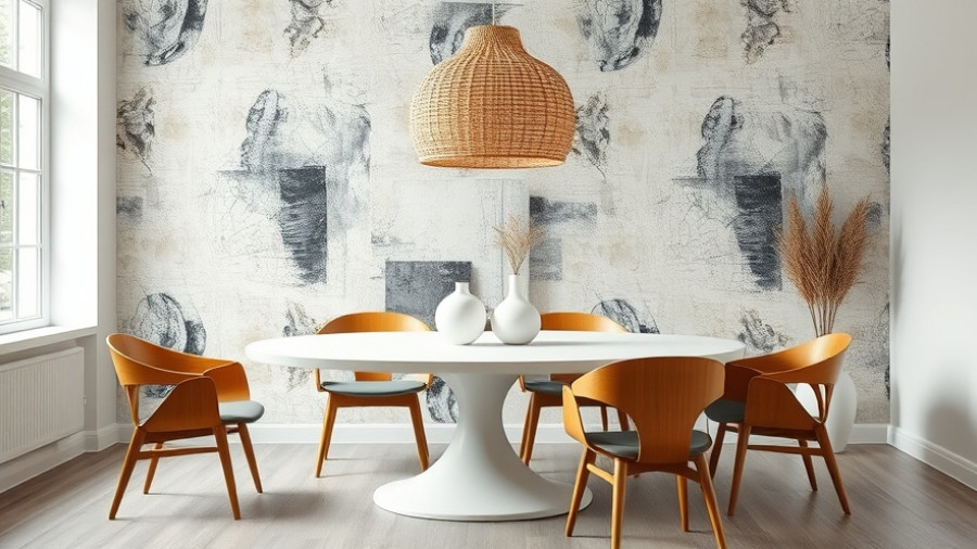 Modern dining room showcasing abstract wallpaper design, Painting vs Wallpapering.