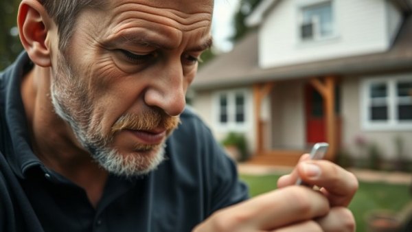 Man examining a small object in a garden, growing your own ice cream.