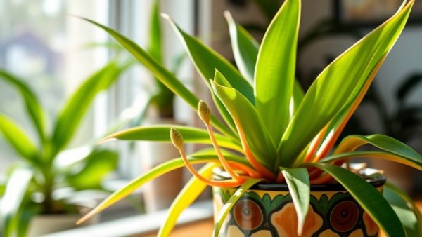 Vibrant snake plant thriving indoors, boosting growth without fertilizers.
