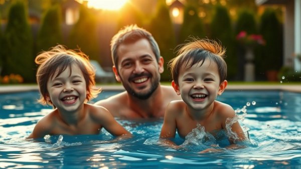 Children enjoying a family-friendly backyard pool setup