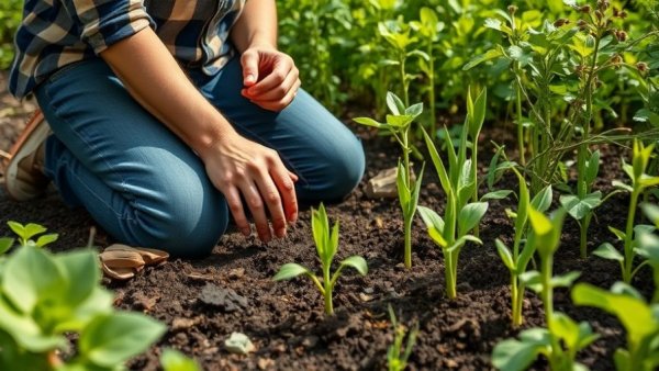 Using tacos as fertilizer in a garden with plant growth.