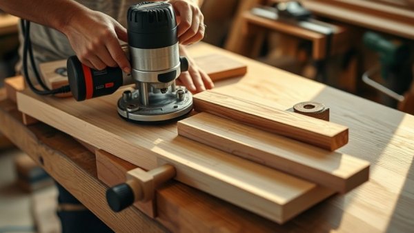 Person using a router for mitered edges in DIY woodworking.